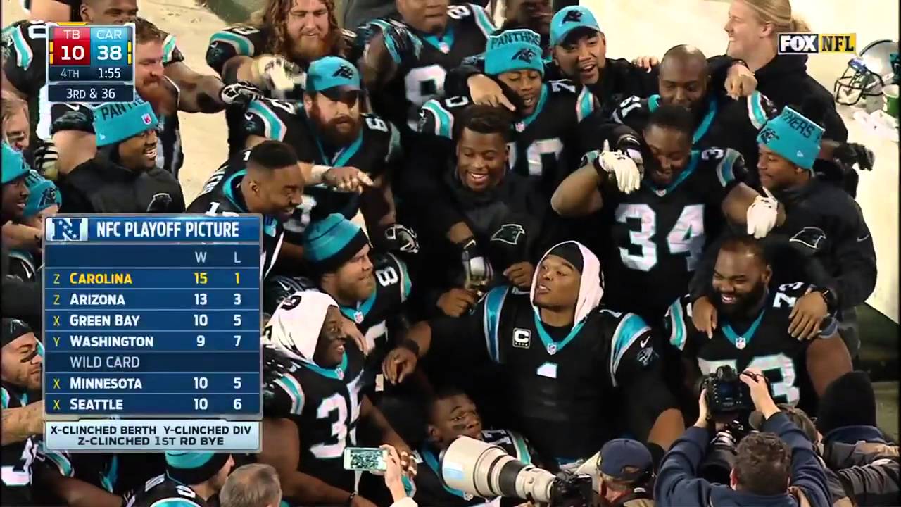 Cam Newton Leads Group Photo To Celebrate Win! Buccaneers vs