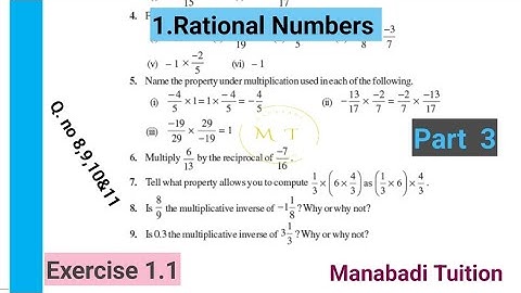 8th class maths| Chapter 1| 💁‍♀️Rational numbers| 🧏‍♂️Exercise 1.1 |Q.no 8,9,10&11 | part 3|