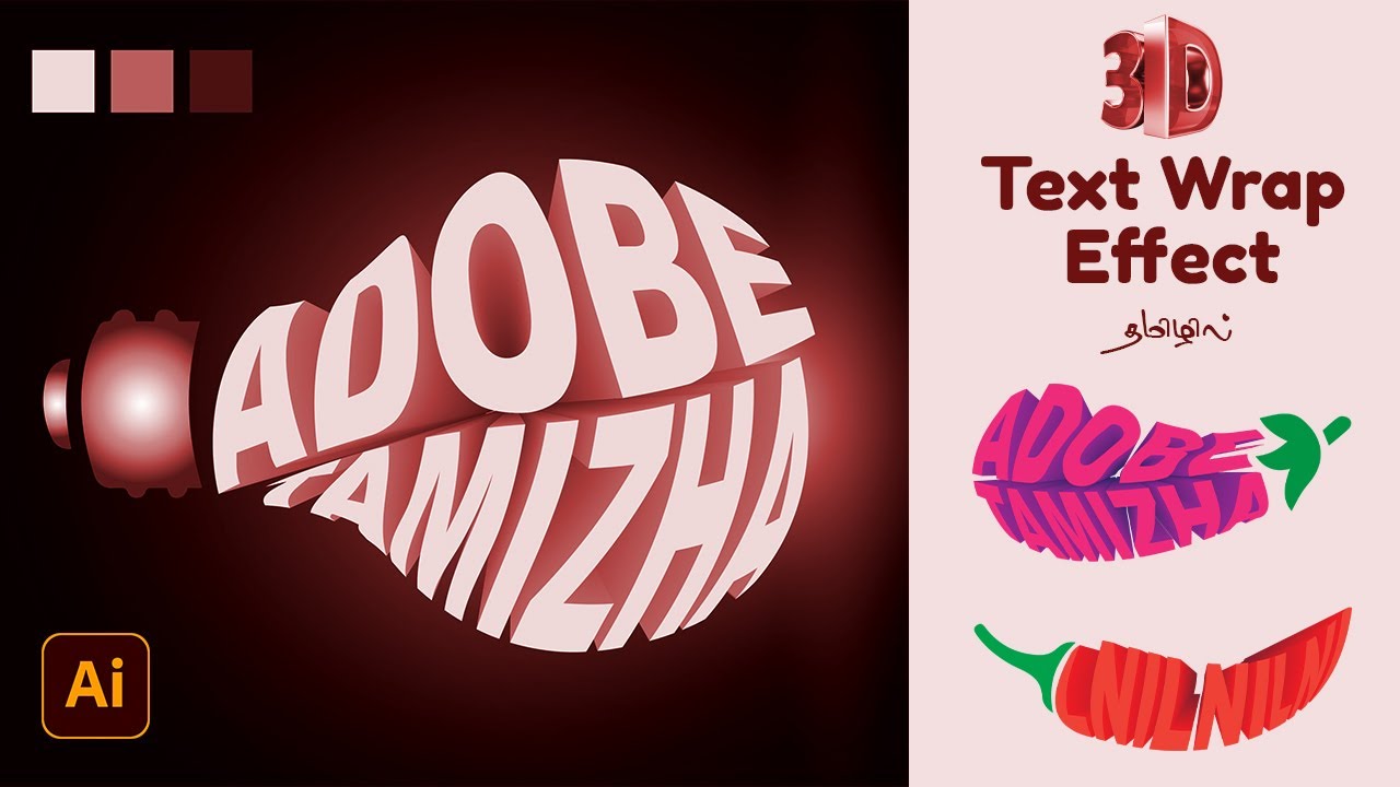 3D text wrap Effect using illustrator Tamil illustrator tutorials
