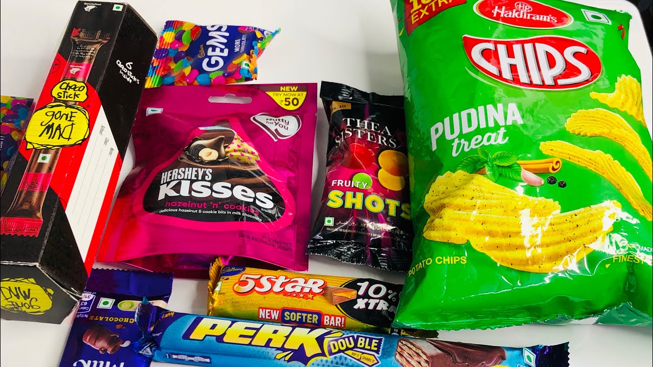 Ultimate haul of Haldiram chips, kisses, chocolates, Dairy Milk, Gems