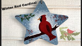 Winter Cardinal Bird | Wood Painting | Simple wall hanging