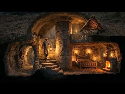 Building a Warm & Cozy Cave Shelter Out of the Mountain by Hand | Bushcraft Survival