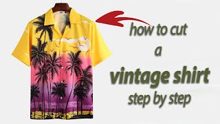 how to cut a vintage shirt, casual shirt, camp collar shirt step by step screenshot 5