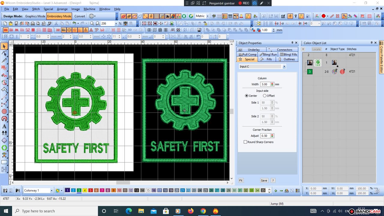 Belajar desain wilcom, Logo Safety, Tutorial wilcom dasar untuk pemula #wilcome2