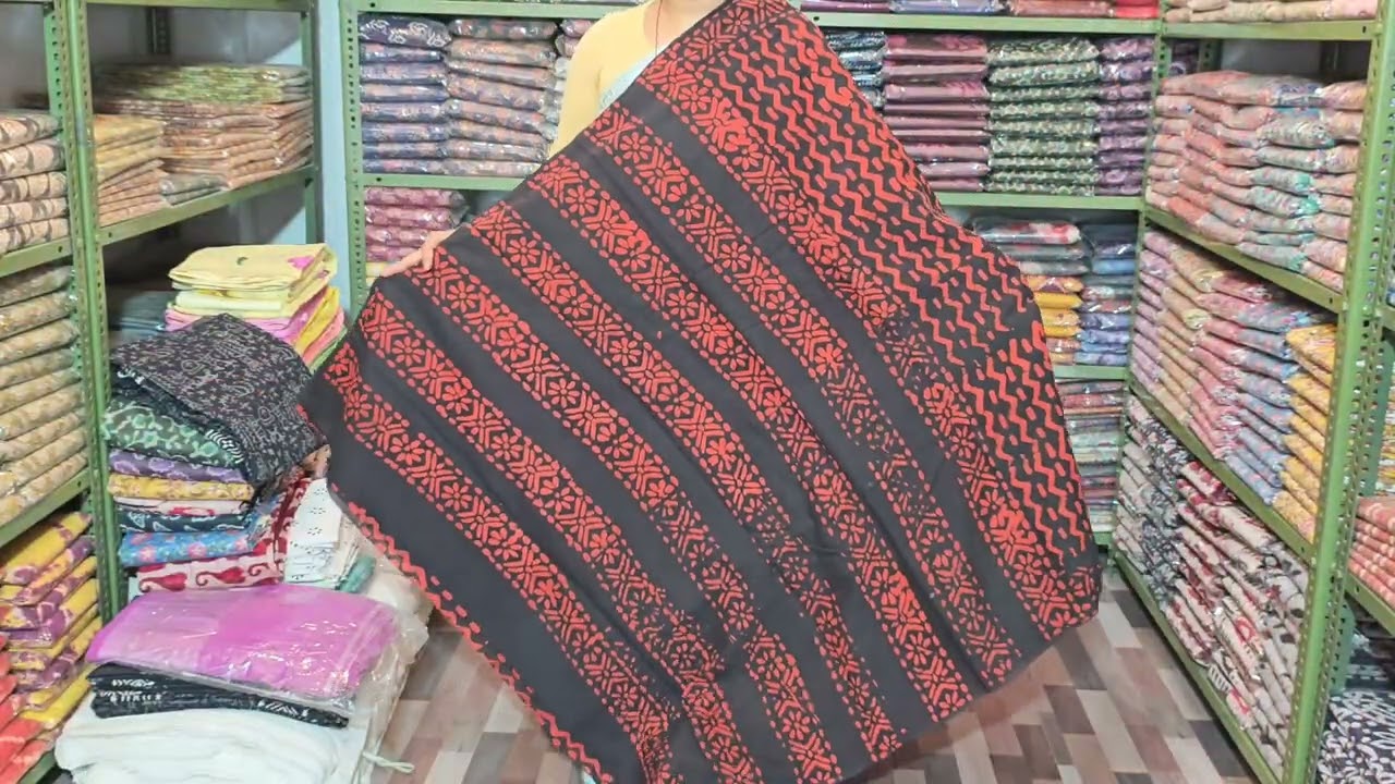 Bagru hand block printed pure cotton saree