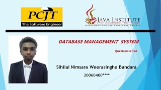 Java Institute | Database Management System | Question set 06 | M.D. Sihilal Nimsara