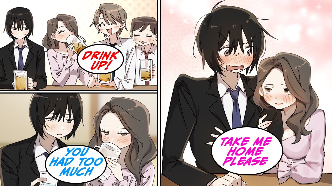 [Manga Dub] The popular and beautiful receptionist at a drinking party was so drunk so... [RomCom]