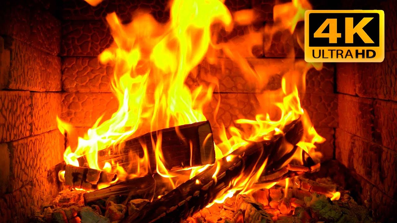 FIREPLACE 4K (10 HOURS). Relaxing sounds of crackling wood in the ...