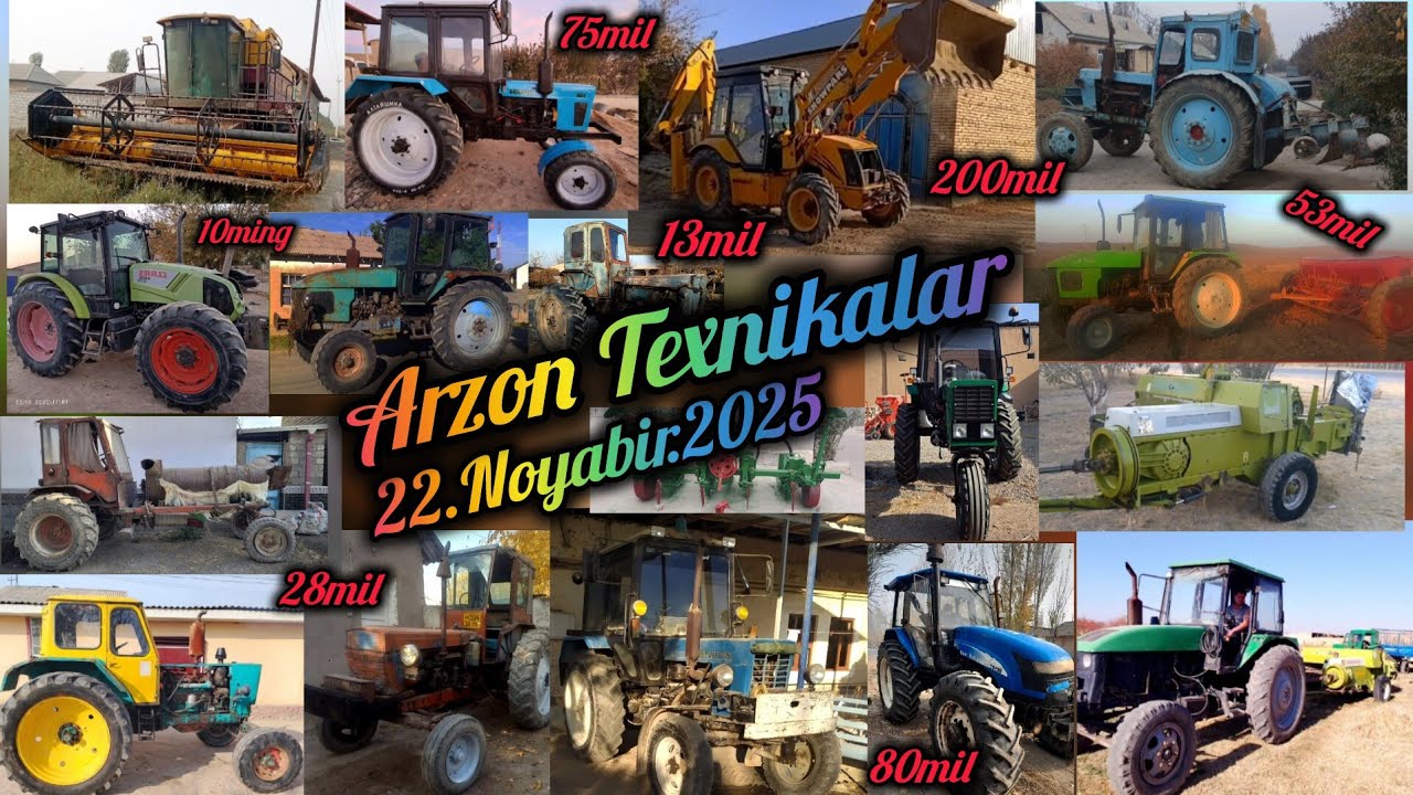 Arzon Traktorla 22.Noyabir.2025 Mtz Ttz Claas T28 T40 T16 Yumz Zubra New Holland Kombayn Ekskavatir