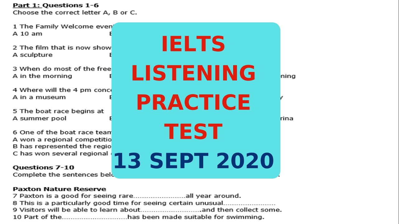 IELTS LISTENING PRACTICE TEST 13 SEPT 2020
