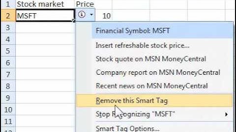How to remove Smart Tags from a cell in a spreadsheet