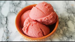 3-INGREDIENT Strawberry Banana Sorbet Recipe - without Ice Cream Maker! NO Refined Sugars