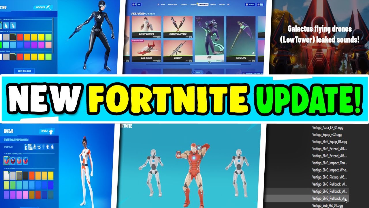 Fortnite Update News Leaks New Item Shop Revamp Galactus Sound Effects Custom Heroes Skin Youtube