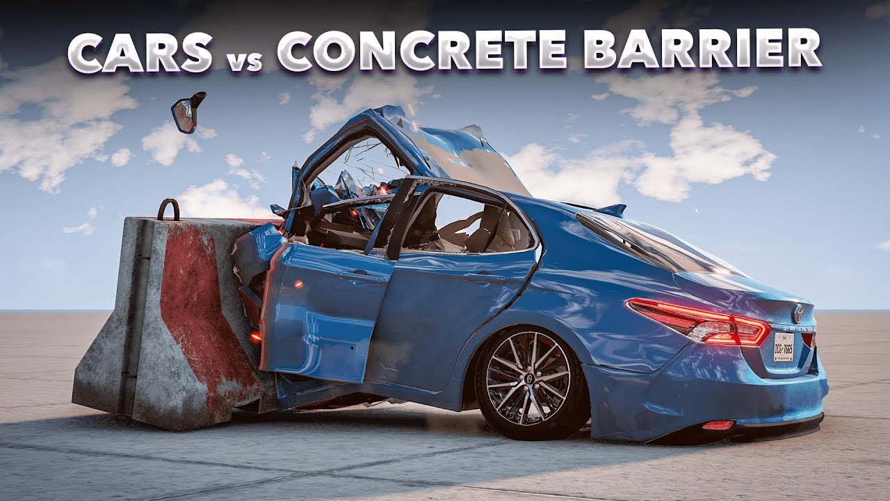 Cars VS Concrete Barrier - BeamNG Drive - YouTube