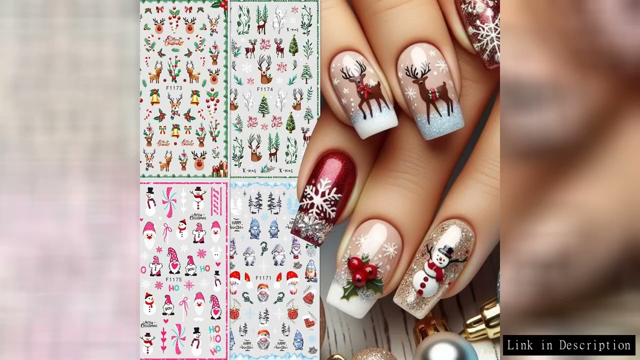 4 Pcs Winter Christmas nail stickers, easy to apply for nail decoration DIY? Gifts, parties, and wed