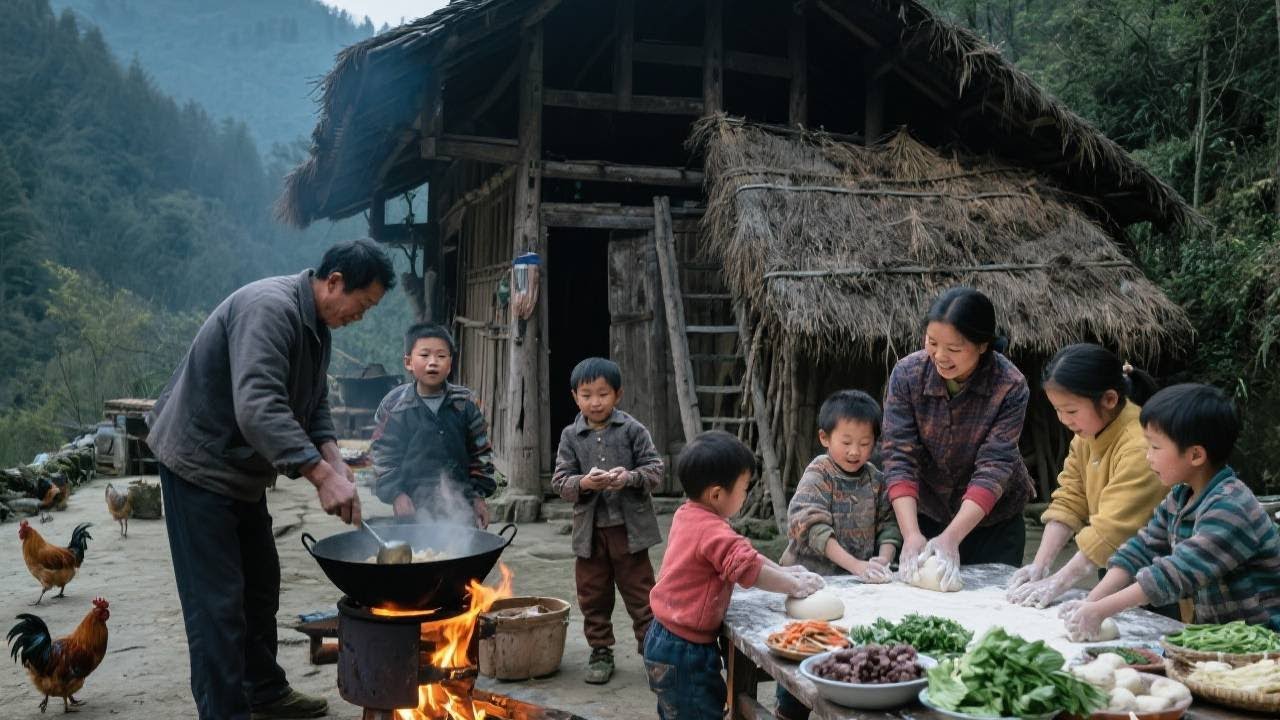 【一家七口隐居深山】今天教孩子们做汤圆，爸爸给孩子们加餐做一只鸡！#农村生活#vlog