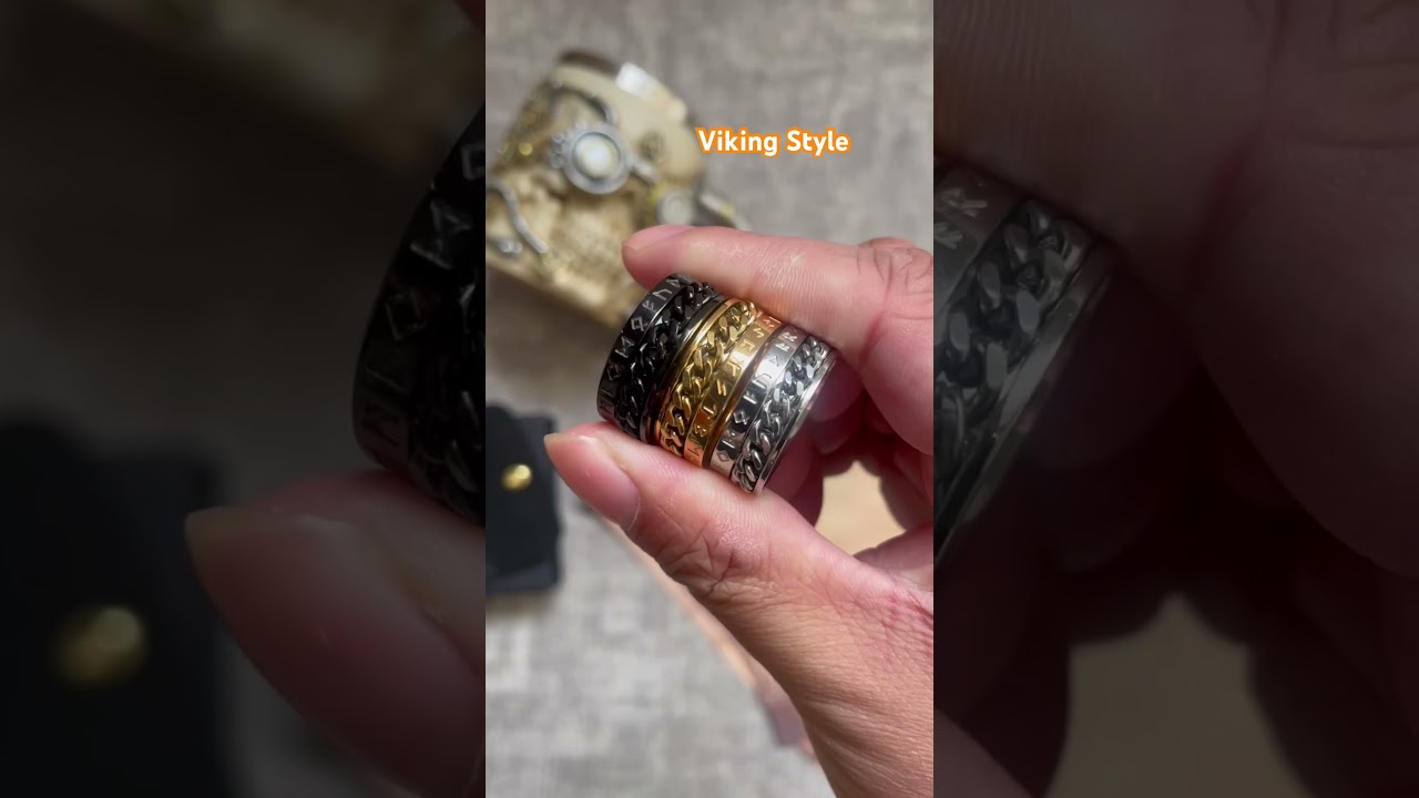 Viking Rune Cuban Chain Spinner Ring