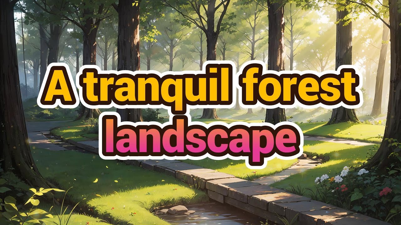 A tranquil forest landscape with soft sunlight filtering