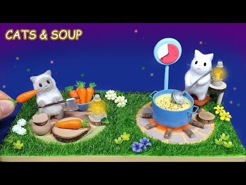 DIY CATS &amp;amp; SOUP Game Diorama # - Soup cat &amp;amp; Carrot cat with clay ｜ 게임 고양이와 스프 디오라마 만들기
