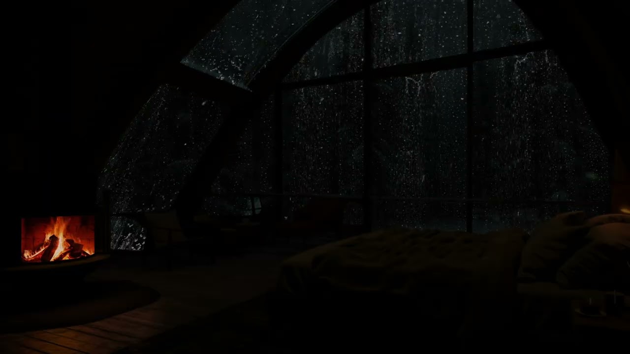 FLY INTO HEALING SLEEP [No Ads]😴💦Relaxing with Heavy Rain & Thunder Sounds🔥Warm Fire for Deep Calm