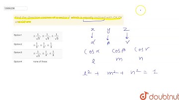 Find the direction cosines of a vector `vecr` which is equally inclined with OX,OY and OZ are