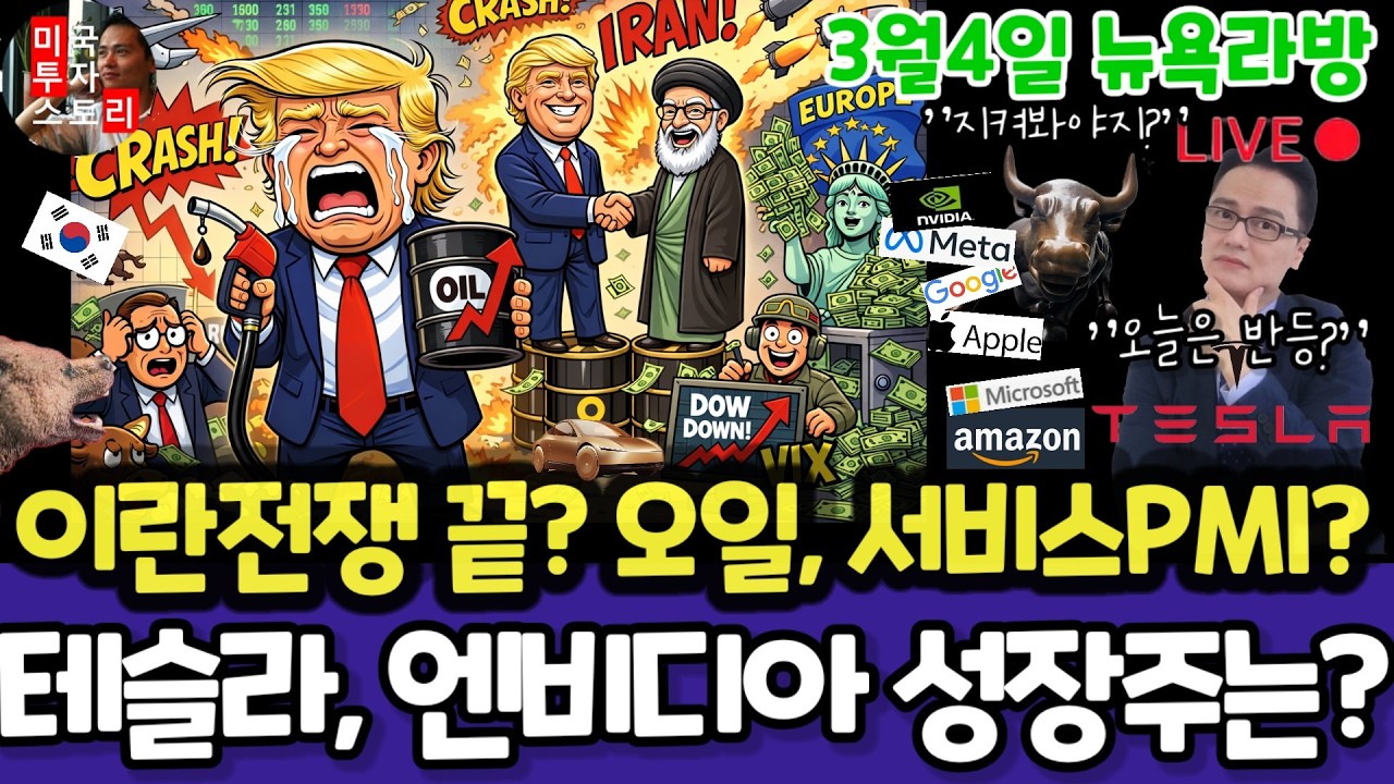 미국주식/이란 전쟁,ADP고용,ISM서비스PMI/테슬라 엔비디아 구글 애플 아마존 메타 마소 팔란티어 아이온큐 삼성전자 MU 브로드컴 오라클 샌디스크 비트코인 금은 LLY 머크