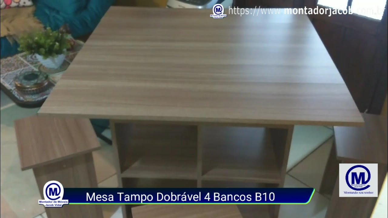 Conjunto Mesa com Nichos e 4 Bancos Nova Mobile - Conjunto Sala de