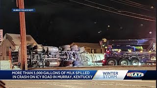 More than 3,000 gallons of milk spilled in crash on icy road in Murray, KY