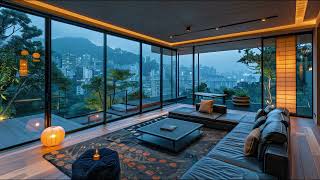 Relaxing smooth Jazz Echo mix -- with rainy sound in cozy livingroom and fantastical view BGM