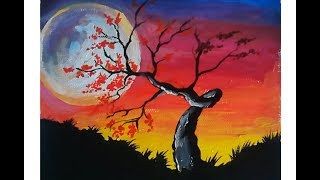 Moonlight landscape poster painting on canvas , you can use board for
more attractive drawings, the same panting be done in acrylic
color,poster c...
