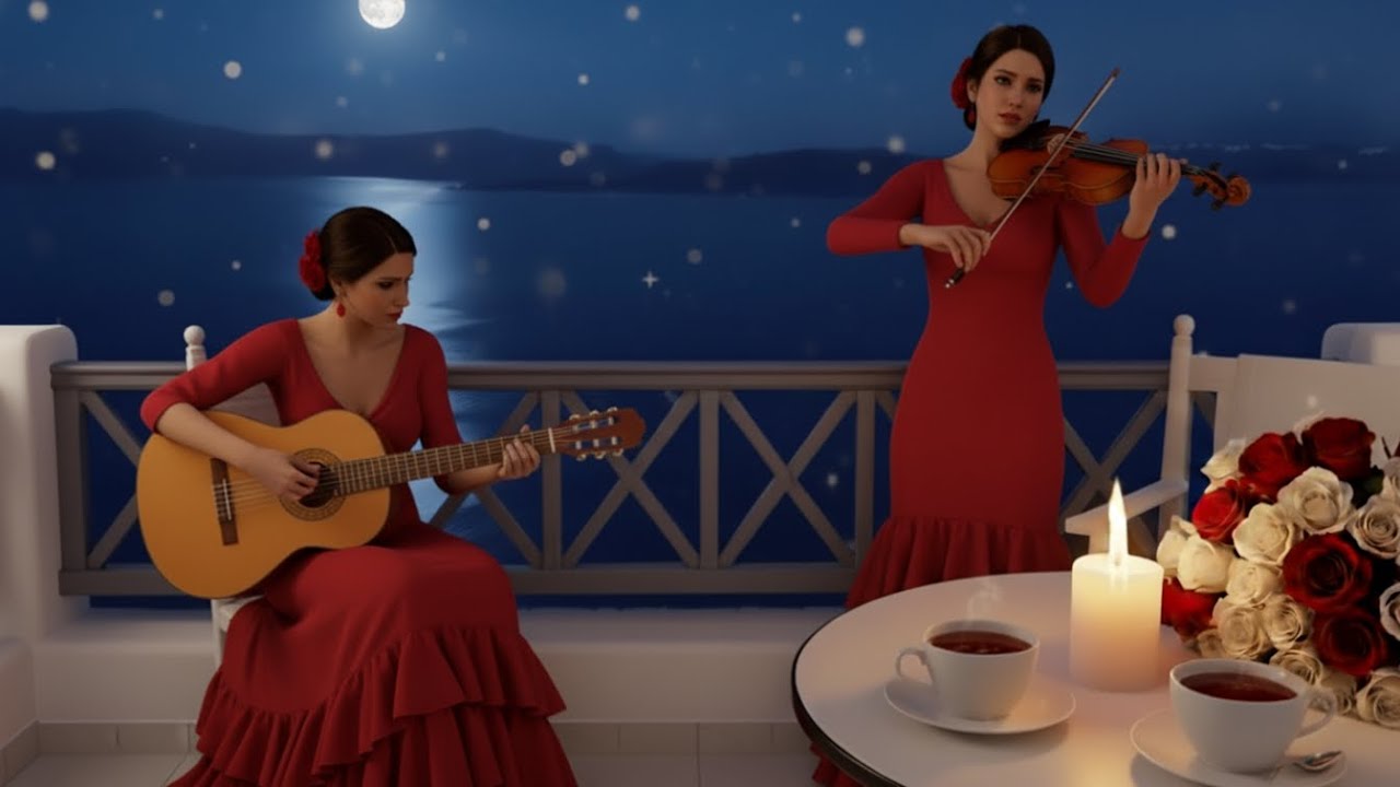 Romantic Flamenco Guitar & Violin Live 💕 Moonlight Balcony | Relaxing Night Music for Study & Sleep