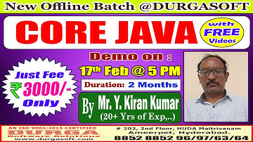 CORE JAVA Offline Training @ DURGASOFT