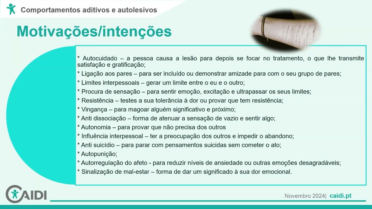 Palestra Comportamentos Autolesivos - Motivações Intenções