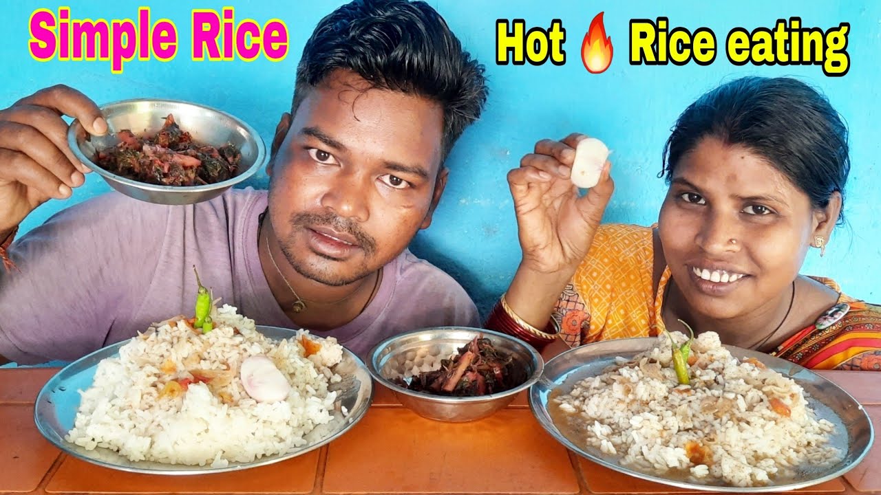 Hot 🔥 rice with dal eating | red saag potato bhaja with rice eating |  eating show - YouTube