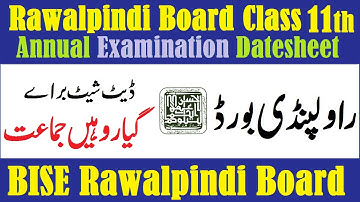 Rawalpindi board 11th class date sheet 2021 BISERWP HSSC Inter Part 1 FA FSC Annual Exam Schedule