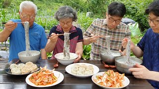 텃밭에서 시원한 콩국수 먹방~! (배추 겉절이, 왕만두) 시골 가족먹방 ! Cold Bean Noodle Soup Mukbang / Korean Food Recipes