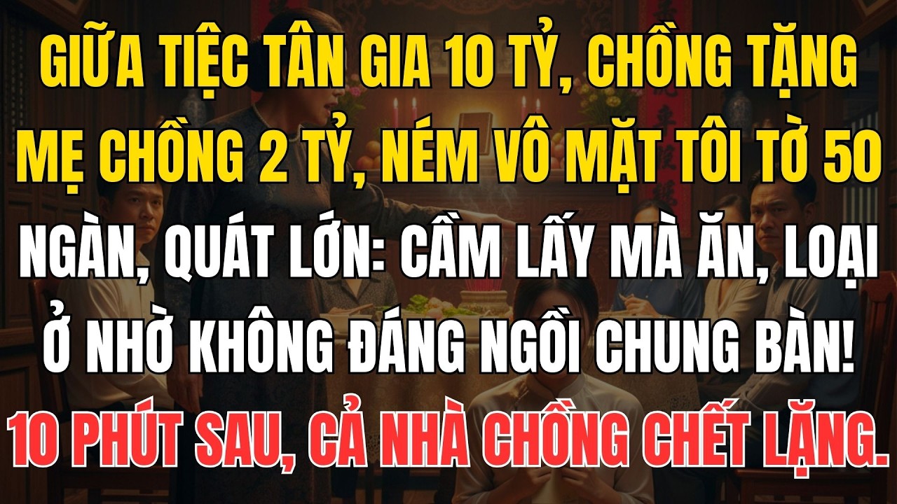 Giữa Tiệc Tân Gia 10 Tỷ, Chồng Tặng Mẹ 2 Tỷ Ném Vô Mặt Tôi 50 Ngàn Nói Một Câu Khiến Tôi Chết Lặng