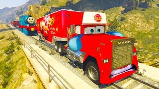 Monster McQueen Truck and Mack Truck Hauler in trouble with Thomas Train Spiderman