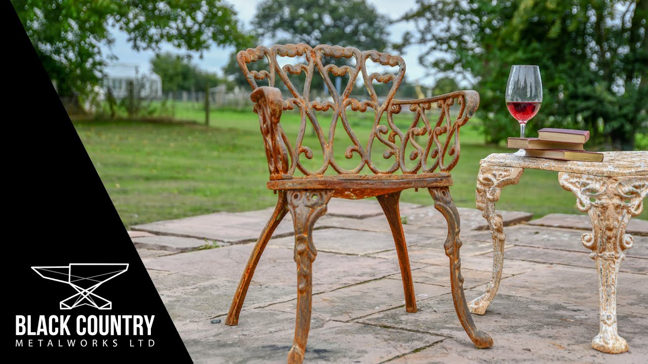 Rustic Cast Iron Heart Scrolled Garden Chair