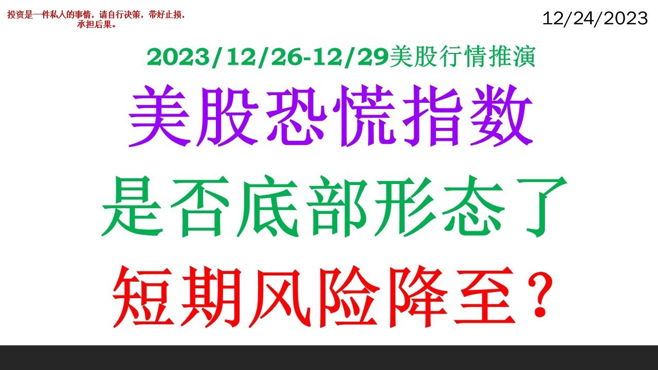 美股恐慌指数, 是否底部形态了 短期风险降至？