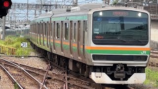 E231系1000番台U66編成＋E233系3000番台U623編成　普通宇都宮行きが国府津駅4番線に入線するシーン
