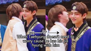 Taejin/JinV: When Taehyung doesn't need to worry cause he has his Jin Hyung with him. 🥺