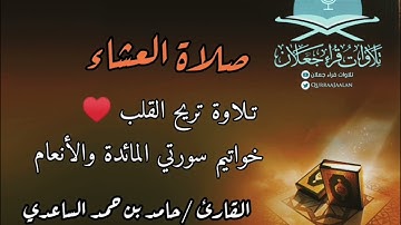 صلاة العشاء تلاوة تريح القلب ♥️ خواتيم سورتي المائدة والأنعام، القارئ/ حامد بن حمد الساعدي حفظه الله