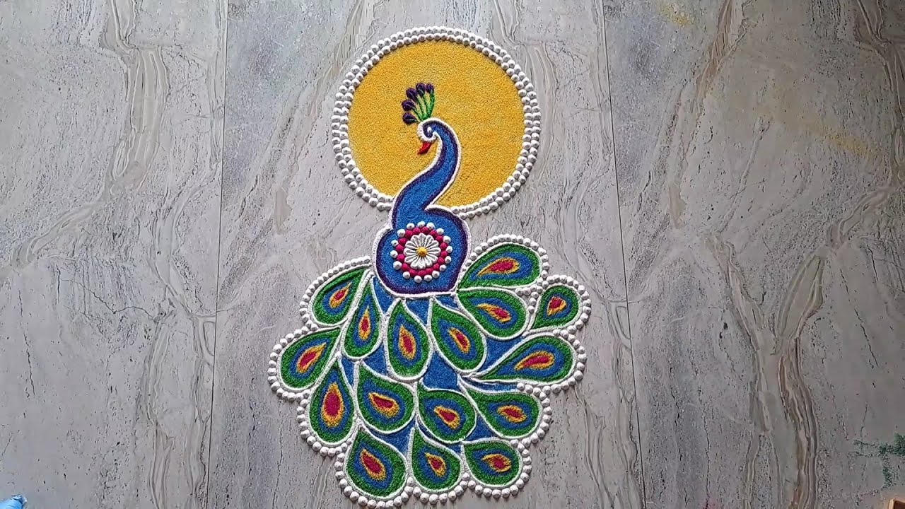 Beautiful peacock 🦚 rangoli for festival Satisfying and Relaxing video ...