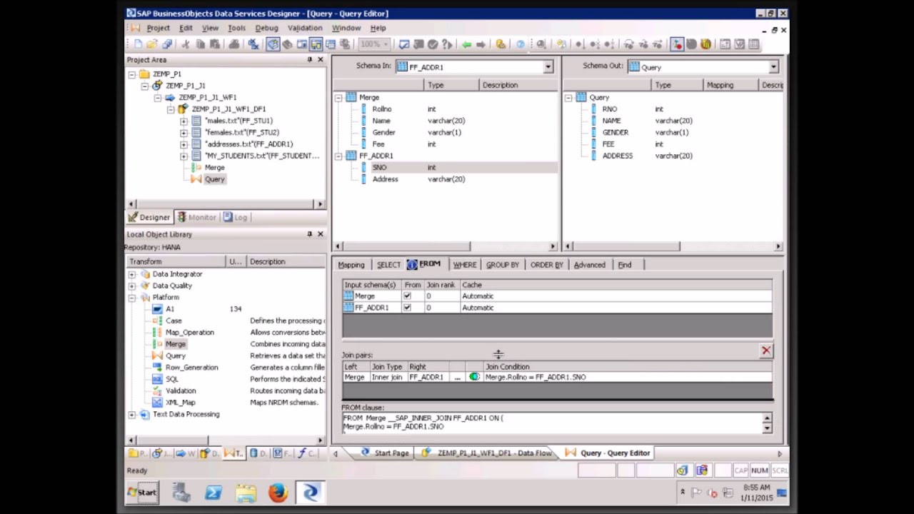SAP BODS TO HANA SCENARIO, Merge and Template Table YouTube