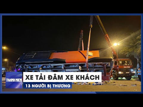 Truck crashes into the side of passenger bus, 13 injured.