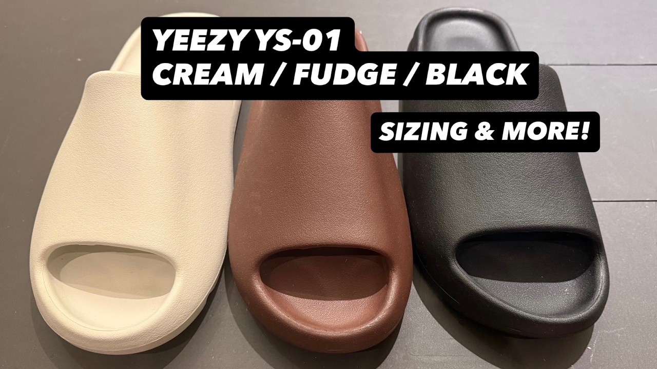 YEEZY YS-01 SLIDES THREE COLORWAYS ON FOOT SIZING! CREAM FUDGE