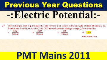 Three charges, each +q, are placed at the corners of an isosceles triangle ABC of sides BC and AC,
