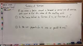 MATH 2414 - Volumes (Shells) (6): Summary of Techniques