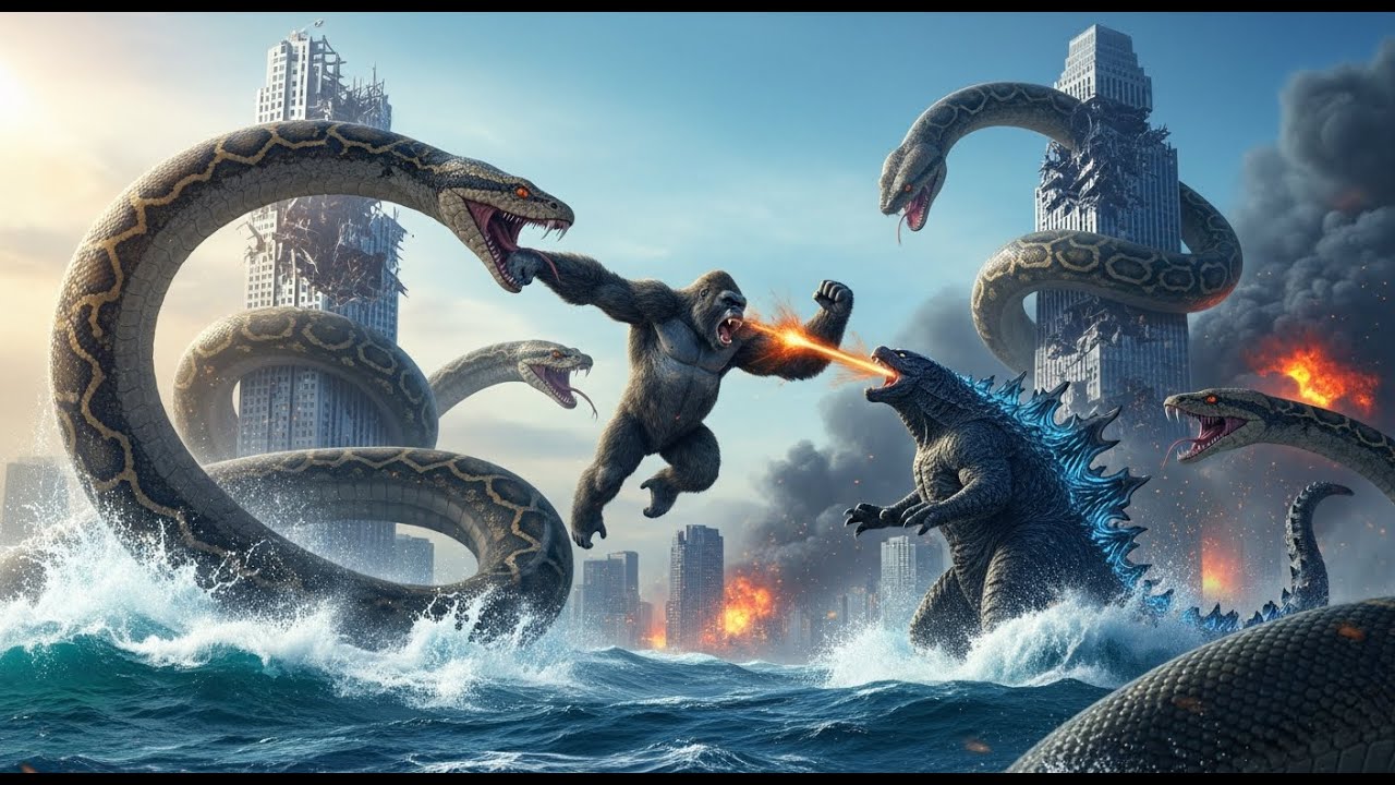 Epic Showdown: King Kong and Godzilla vs. Giant Python Snakes: A Major Clash At Sea And İn The City!